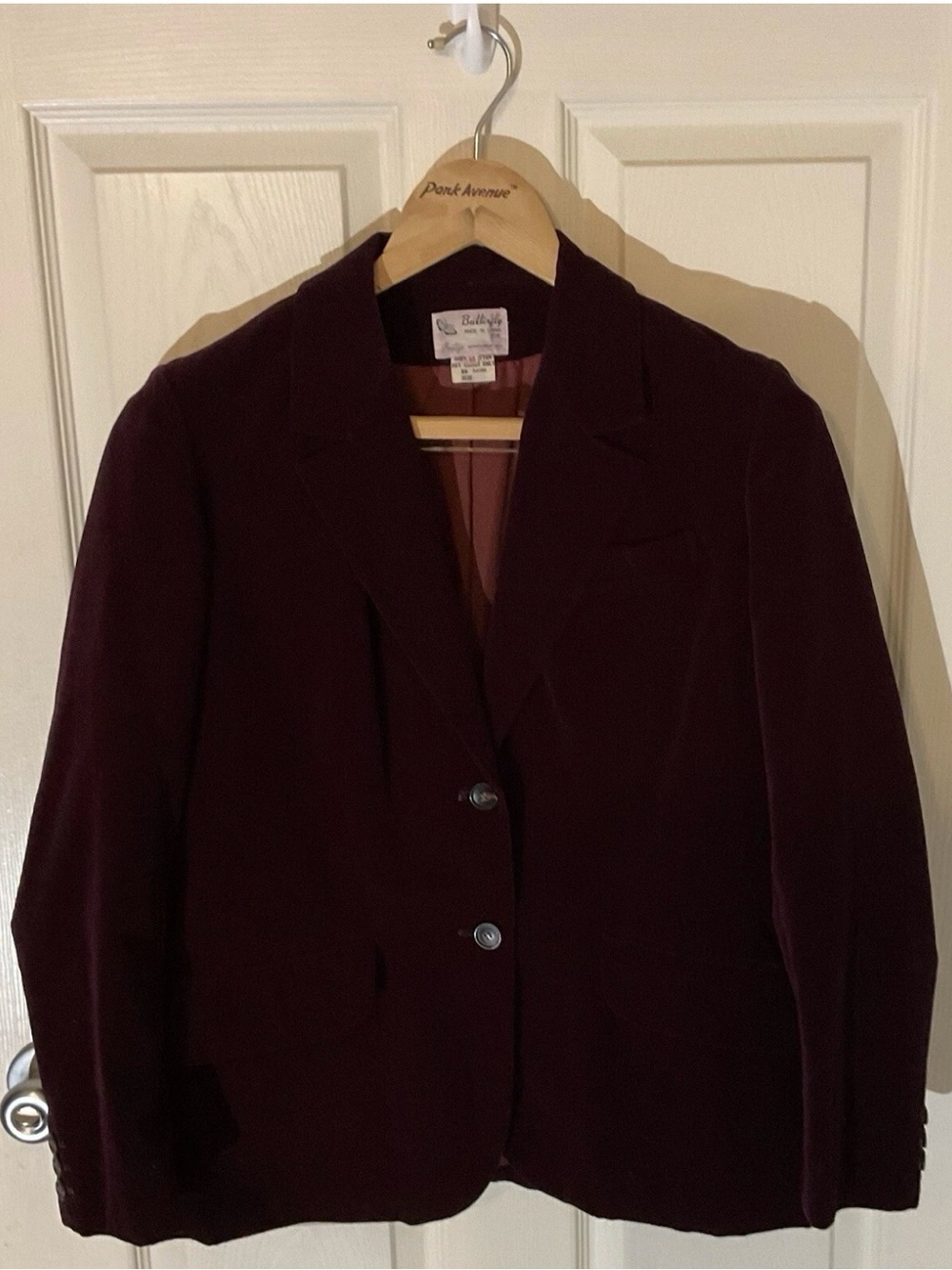 Vintage 70s 80s Butterfly Velvet Blazer Size 12 Burgundy Plum Cotton Lined
